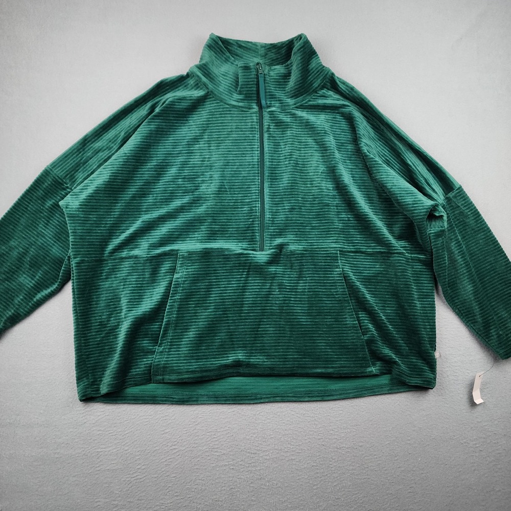 Talbots Shirt Womens 3X Green Velour 1/2 Zip Mock Neck Kangaroo Pocket NWT